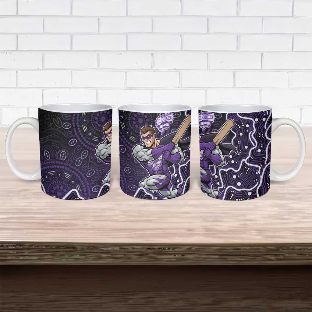 Hobart Hurricanes Cricket Mascot Ceramic Mug Aboriginal Dot Art Purple And Black Tribal Pattern