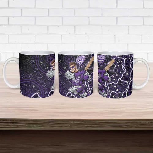 Hobart Hurricanes Cricket Mascot Ceramic Mug Aboriginal Dot Art Purple And Black Tribal Pattern