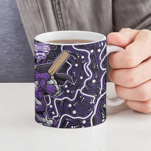 Hobart Hurricanes Cricket Mascot Ceramic Mug Aboriginal Dot Art Purple And Black Tribal Pattern