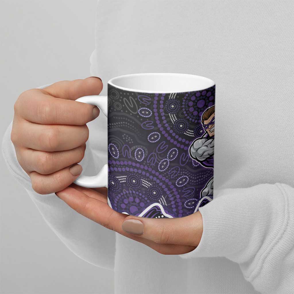 Hobart Hurricanes Cricket Mascot Ceramic Mug Aboriginal Dot Art Purple And Black Tribal Pattern