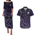 Hobart Hurricanes Cricket Mascot Couples Matching Puletasi and Hawaiian Shirt Aboriginal Dot Art Purple And Black Tribal Pattern