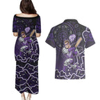 Hobart Hurricanes Cricket Mascot Couples Matching Puletasi and Hawaiian Shirt Aboriginal Dot Art Purple And Black Tribal Pattern