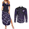 Hobart Hurricanes Cricket Mascot Couples Matching Summer Maxi Dress and Long Sleeve Button Shirt Aboriginal Dot Art Purple And Black Tribal Pattern