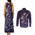 Hobart Hurricanes Cricket Mascot Couples Matching Tank Maxi Dress and Long Sleeve Button Shirt Aboriginal Dot Art Purple And Black Tribal Pattern