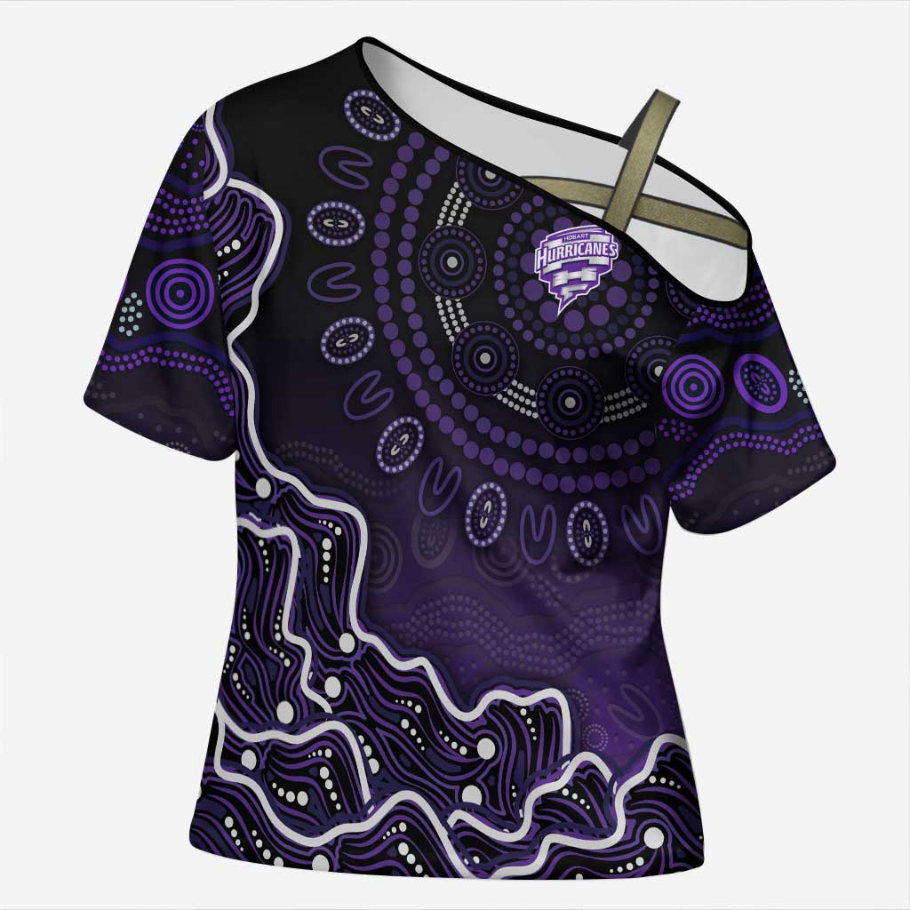 Hobart Hurricanes Cricket Mascot Cross Shoulder Shirt Aboriginal Dot Art Purple And Black Tribal Pattern