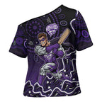 Hobart Hurricanes Cricket Mascot Cross Shoulder Shirt Aboriginal Dot Art Purple And Black Tribal Pattern