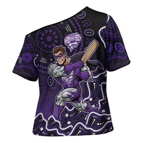 Hobart Hurricanes Cricket Mascot Cross Shoulder Shirt Aboriginal Dot Art Purple And Black Tribal Pattern