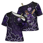 Hobart Hurricanes Cricket Mascot Cross Shoulder Shirt Aboriginal Dot Art Purple And Black Tribal Pattern
