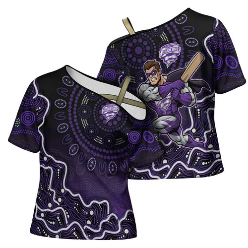 Hobart Hurricanes Cricket Mascot Cross Shoulder Shirt Aboriginal Dot Art Purple And Black Tribal Pattern