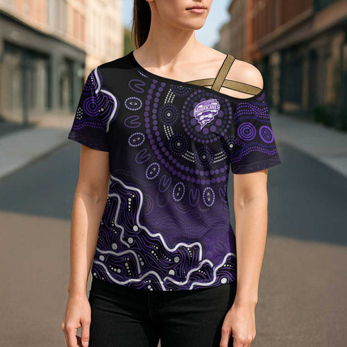 Hobart Hurricanes Cricket Mascot Cross Shoulder Shirt Aboriginal Dot Art Purple And Black Tribal Pattern