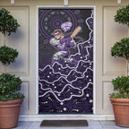 Hobart Hurricanes Cricket Mascot Door Cover Aboriginal Dot Art Purple And Black Tribal Pattern