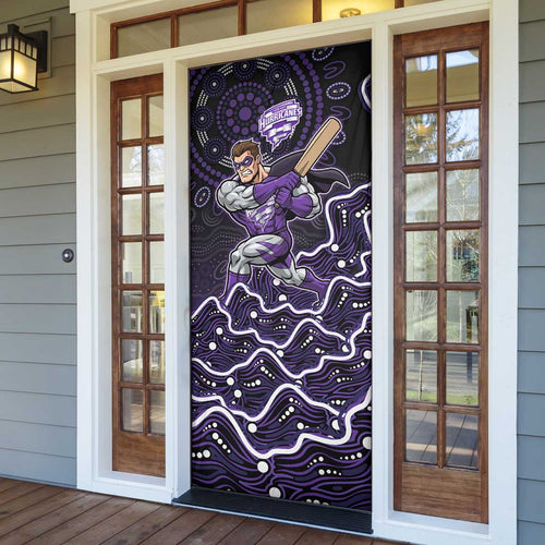 Hobart Hurricanes Cricket Mascot Door Cover Aboriginal Dot Art Purple And Black Tribal Pattern