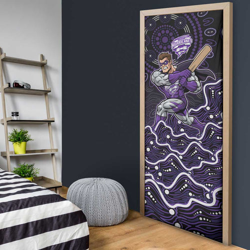Hobart Hurricanes Cricket Mascot Door Cover Aboriginal Dot Art Purple And Black Tribal Pattern