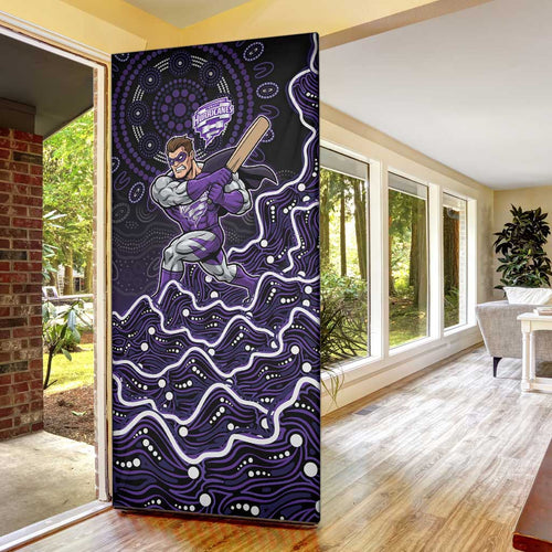 Hobart Hurricanes Cricket Mascot Door Cover Aboriginal Dot Art Purple And Black Tribal Pattern