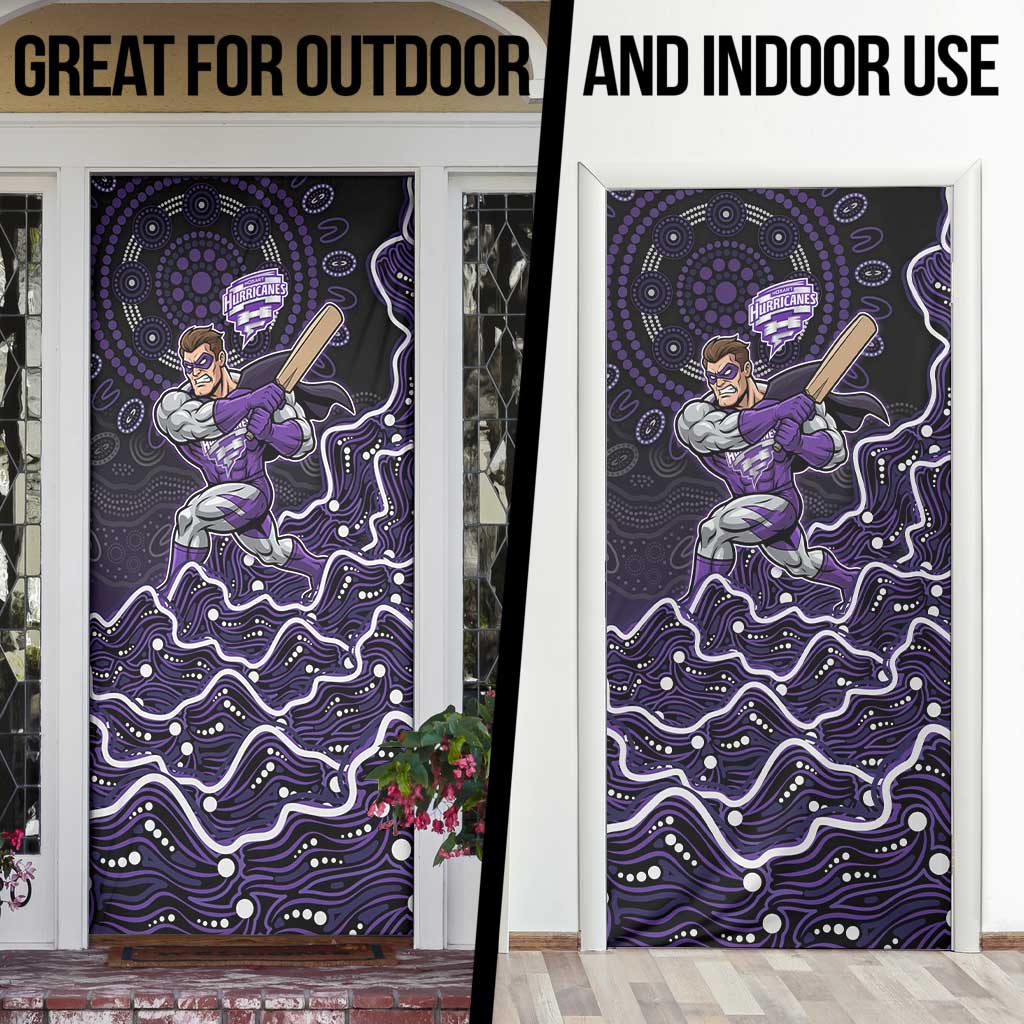 Hobart Hurricanes Cricket Mascot Door Cover Aboriginal Dot Art Purple And Black Tribal Pattern