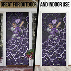 Hobart Hurricanes Cricket Mascot Door Cover Aboriginal Dot Art Purple And Black Tribal Pattern