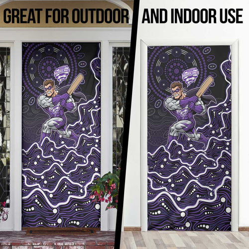 Hobart Hurricanes Cricket Mascot Door Cover Aboriginal Dot Art Purple And Black Tribal Pattern