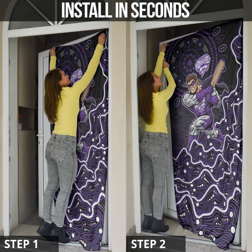 Hobart Hurricanes Cricket Mascot Door Cover Aboriginal Dot Art Purple And Black Tribal Pattern