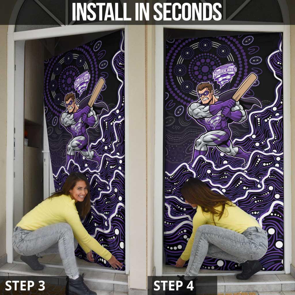 Hobart Hurricanes Cricket Mascot Door Cover Aboriginal Dot Art Purple And Black Tribal Pattern