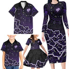 Hobart Hurricanes Cricket Mascot Family Matching Long Sleeve Bodycon Dress and Hawaiian Shirt Aboriginal Dot Art Purple And Black Tribal Pattern