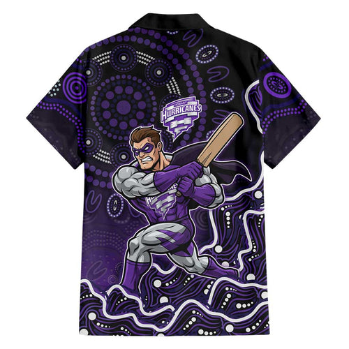 Hobart Hurricanes Cricket Mascot Family Matching Long Sleeve Bodycon Dress and Hawaiian Shirt Aboriginal Dot Art Purple And Black Tribal Pattern