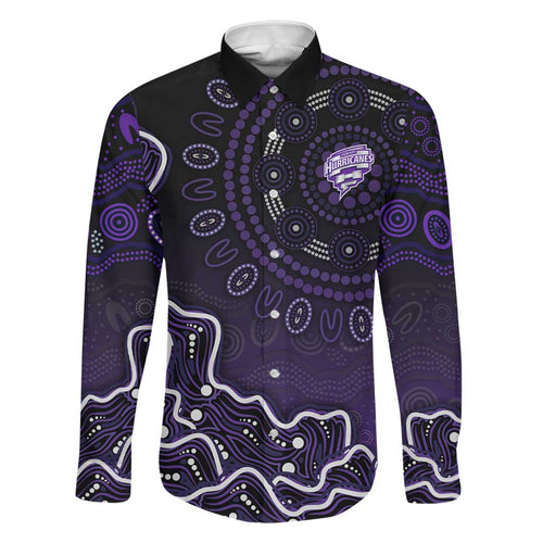 Hobart Hurricanes Cricket Mascot Family Matching Mermaid Dress and Hawaiian Shirt Aboriginal Dot Art Purple And Black Tribal Pattern