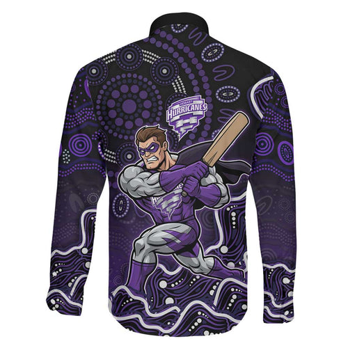 Hobart Hurricanes Cricket Mascot Family Matching Mermaid Dress and Hawaiian Shirt Aboriginal Dot Art Purple And Black Tribal Pattern