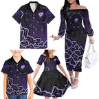 Hobart Hurricanes Cricket Mascot Family Matching Off The Shoulder Long Sleeve Dress and Hawaiian Shirt Aboriginal Dot Art Purple And Black Tribal Pattern