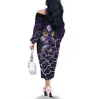 Hobart Hurricanes Cricket Mascot Family Matching Off The Shoulder Long Sleeve Dress and Hawaiian Shirt Aboriginal Dot Art Purple And Black Tribal Pattern