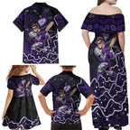 Hobart Hurricanes Cricket Mascot Family Matching Off Shoulder Maxi Dress and Hawaiian Shirt Aboriginal Dot Art Purple And Black Tribal Pattern