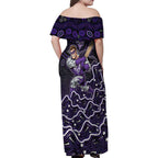 Hobart Hurricanes Cricket Mascot Family Matching Off Shoulder Maxi Dress and Hawaiian Shirt Aboriginal Dot Art Purple And Black Tribal Pattern