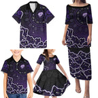 Hobart Hurricanes Cricket Mascot Family Matching Puletasi and Hawaiian Shirt Aboriginal Dot Art Purple And Black Tribal Pattern
