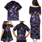 Hobart Hurricanes Cricket Mascot Family Matching Puletasi and Hawaiian Shirt Aboriginal Dot Art Purple And Black Tribal Pattern