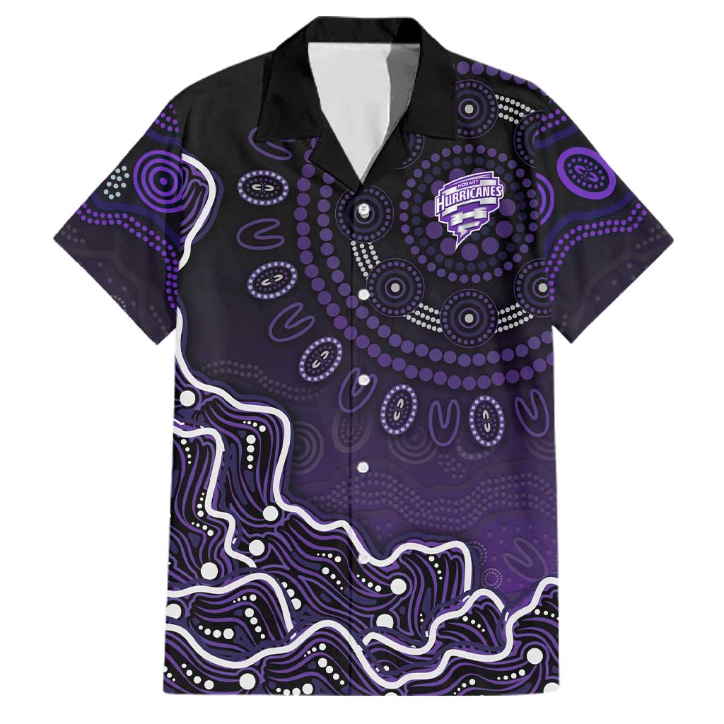 Hobart Hurricanes Cricket Mascot Family Matching Puletasi and Hawaiian Shirt Aboriginal Dot Art Purple And Black Tribal Pattern