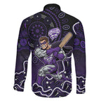 Hobart Hurricanes Cricket Mascot Family Matching Puletasi and Hawaiian Shirt Aboriginal Dot Art Purple And Black Tribal Pattern
