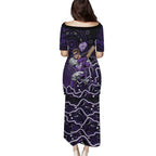 Hobart Hurricanes Cricket Mascot Family Matching Puletasi and Hawaiian Shirt Aboriginal Dot Art Purple And Black Tribal Pattern