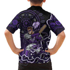 Hobart Hurricanes Cricket Mascot Family Matching Short Sleeve Bodycon Dress and Hawaiian Shirt Aboriginal Dot Art Purple And Black Tribal Pattern