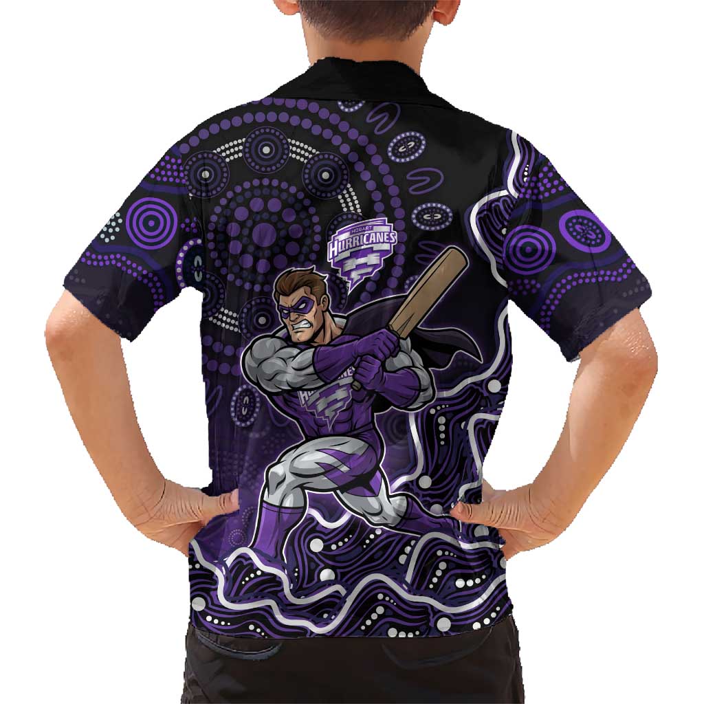 Hobart Hurricanes Cricket Mascot Family Matching Short Sleeve Bodycon Dress and Hawaiian Shirt Aboriginal Dot Art Purple And Black Tribal Pattern