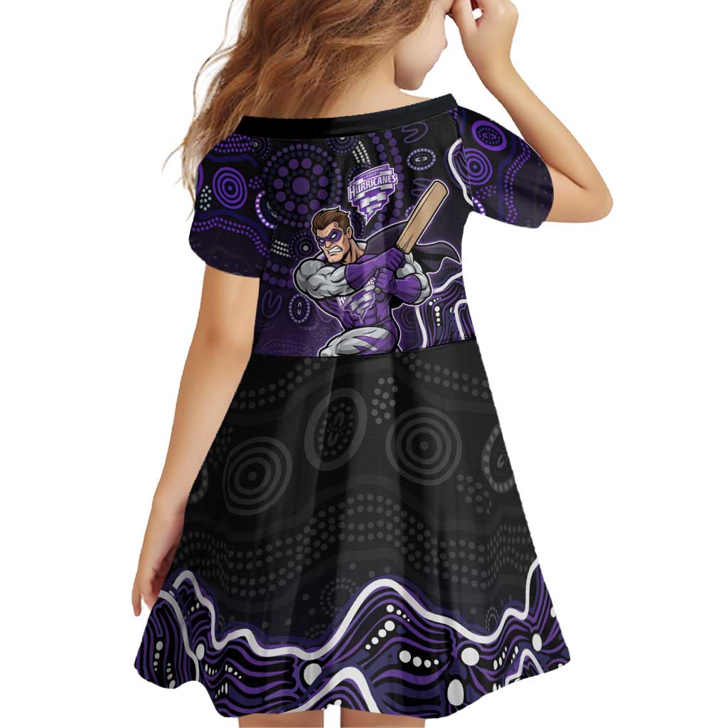 Hobart Hurricanes Cricket Mascot Family Matching Short Sleeve Bodycon Dress and Hawaiian Shirt Aboriginal Dot Art Purple And Black Tribal Pattern