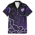 Hobart Hurricanes Cricket Mascot Family Matching Short Sleeve Bodycon Dress and Hawaiian Shirt Aboriginal Dot Art Purple And Black Tribal Pattern