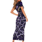 Hobart Hurricanes Cricket Mascot Family Matching Short Sleeve Bodycon Dress and Hawaiian Shirt Aboriginal Dot Art Purple And Black Tribal Pattern