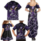 Hobart Hurricanes Cricket Mascot Family Matching Summer Maxi Dress and Hawaiian Shirt Aboriginal Dot Art Purple And Black Tribal Pattern