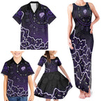 Hobart Hurricanes Cricket Mascot Family Matching Tank Maxi Dress and Hawaiian Shirt Aboriginal Dot Art Purple And Black Tribal Pattern