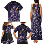 Hobart Hurricanes Cricket Mascot Family Matching Tank Maxi Dress and Hawaiian Shirt Aboriginal Dot Art Purple And Black Tribal Pattern