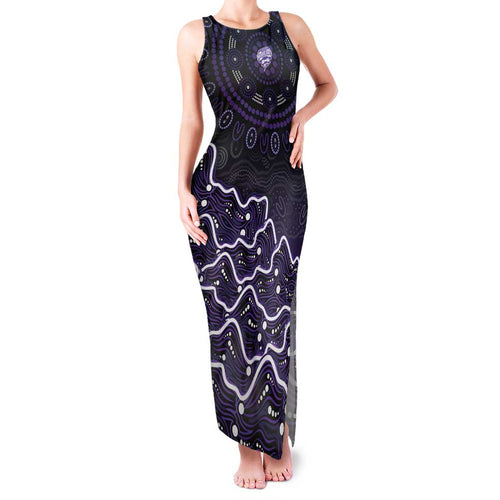 Hobart Hurricanes Cricket Mascot Family Matching Tank Maxi Dress and Hawaiian Shirt Aboriginal Dot Art Purple And Black Tribal Pattern