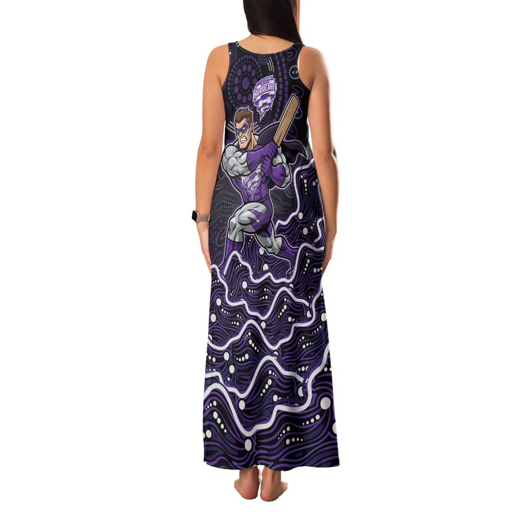 Hobart Hurricanes Cricket Mascot Family Matching Tank Maxi Dress and Hawaiian Shirt Aboriginal Dot Art Purple And Black Tribal Pattern