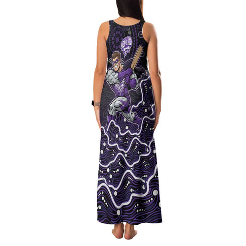 Hobart Hurricanes Cricket Mascot Family Matching Tank Maxi Dress and Hawaiian Shirt Aboriginal Dot Art Purple And Black Tribal Pattern