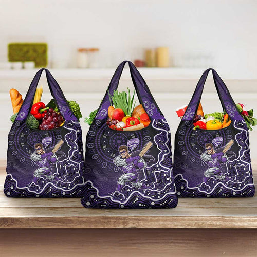 Hobart Hurricanes Cricket Mascot Grocery Bag Aboriginal Dot Art Purple And Black Tribal Pattern
