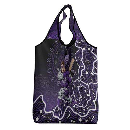 Hobart Hurricanes Cricket Mascot Grocery Bag Aboriginal Dot Art Purple And Black Tribal Pattern