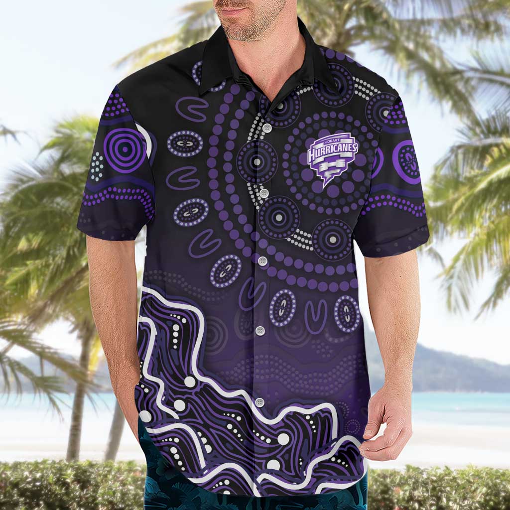 Hobart Hurricanes Cricket Mascot Hawaiian Shirt Aboriginal Dot Art Purple And Black Tribal Pattern